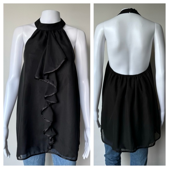 JB by Julie Brown Tops - Julie Brown Sleeveless Ruffle Halter Top Black